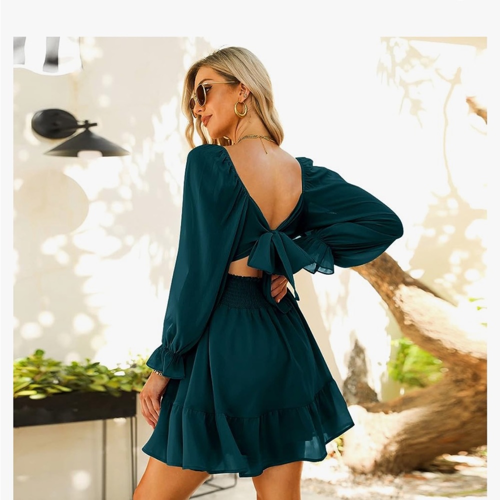 Long sleeve mini dress with tie back